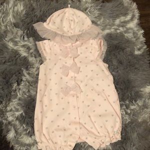 Light pink summer romper with hat